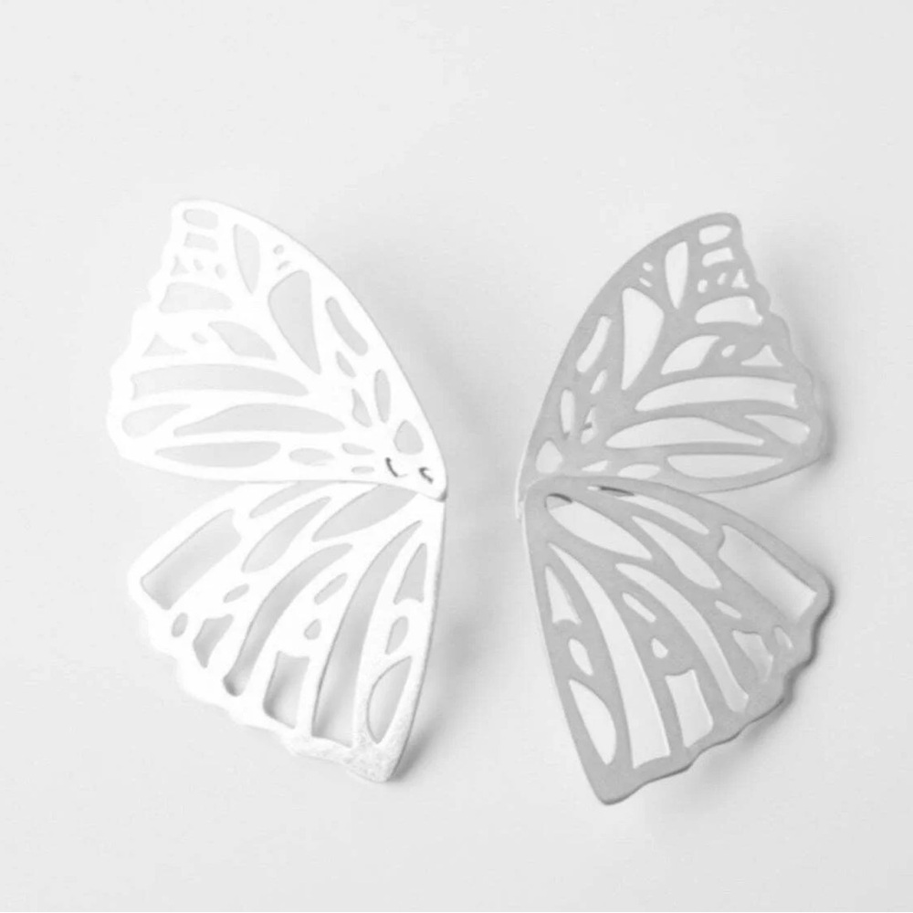 Butterfly Wing Earrings - White and Silver